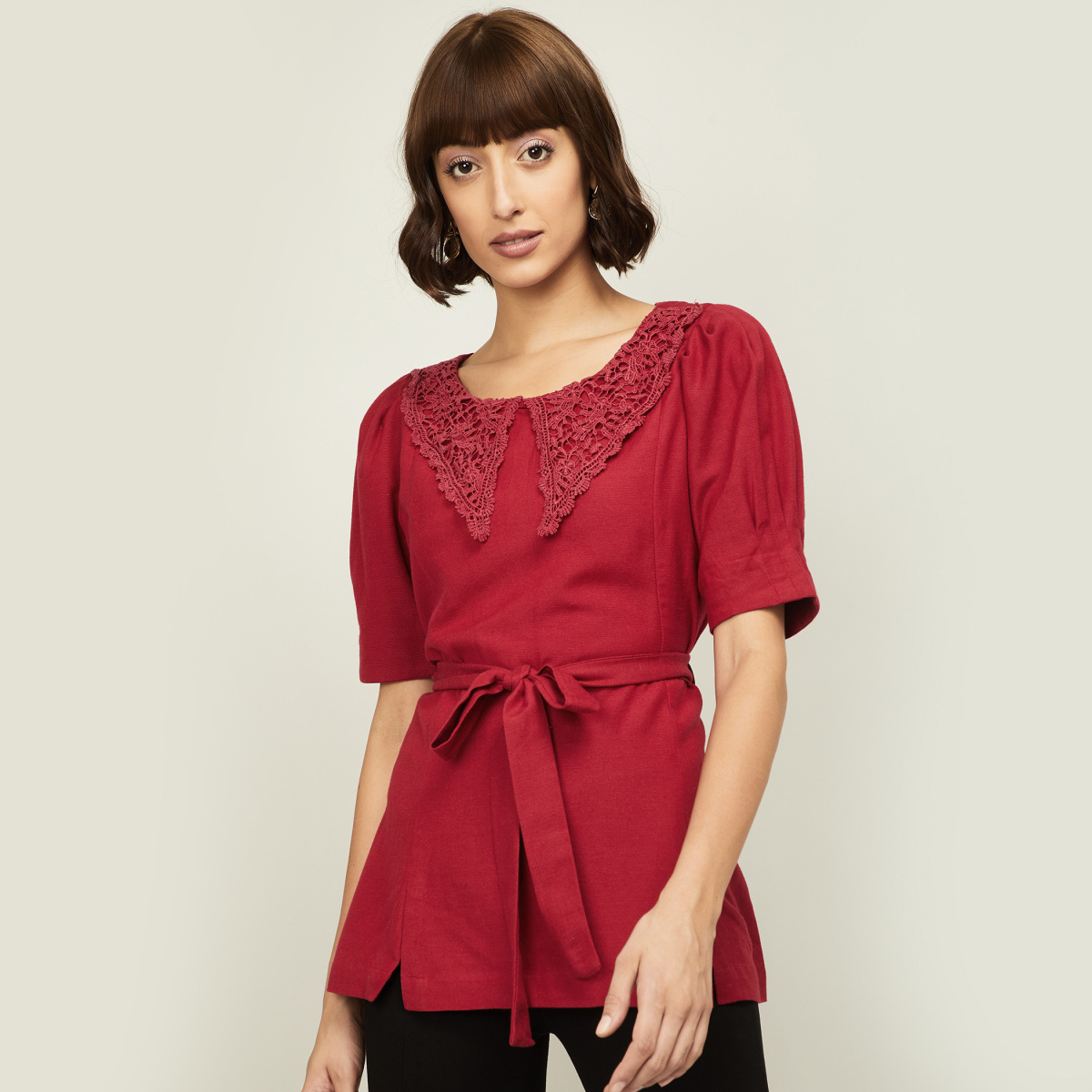 CODE Women Solid Top with Flared Hem