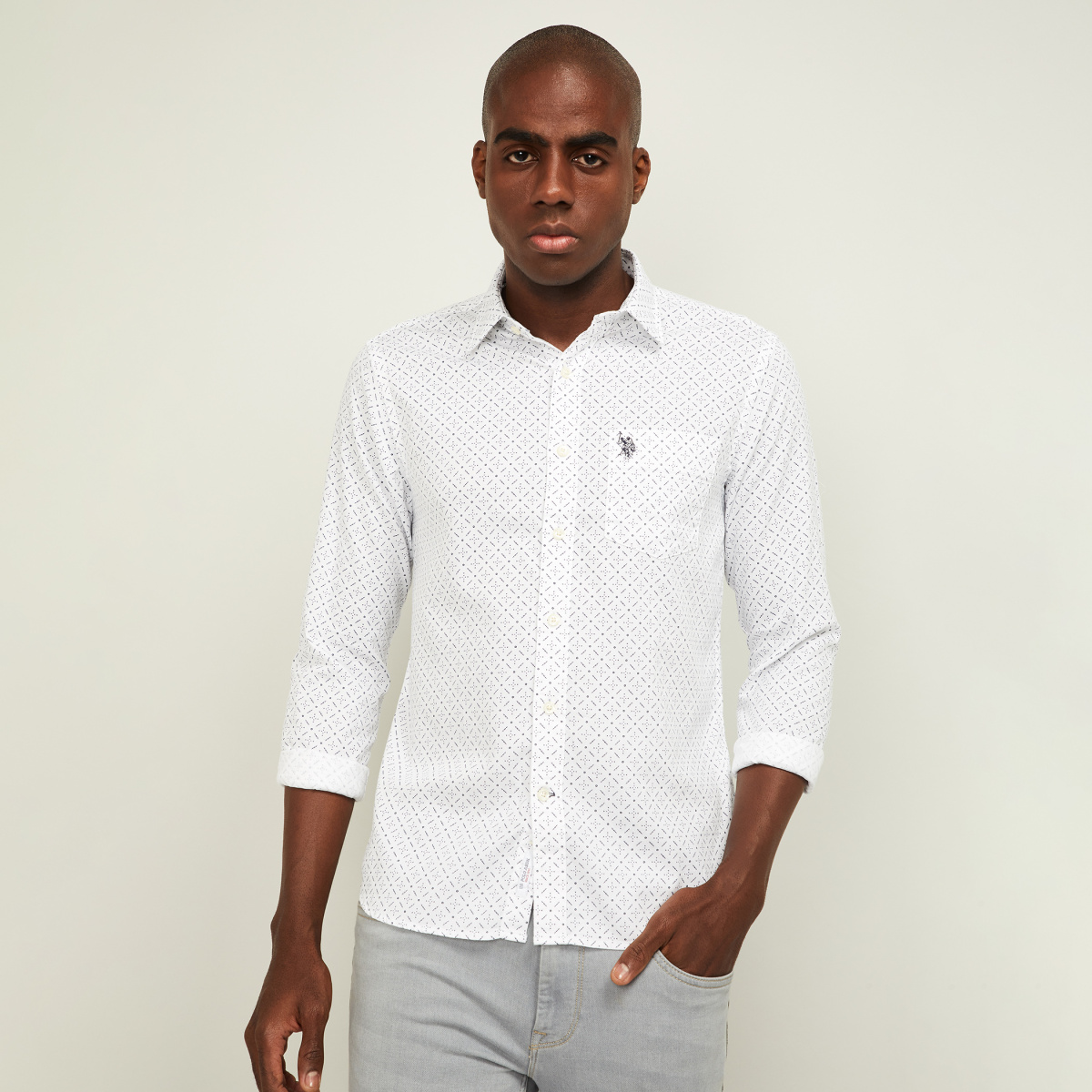 

U.. POLO ASSN Men Printed Regular Fit Casual Shirt, White