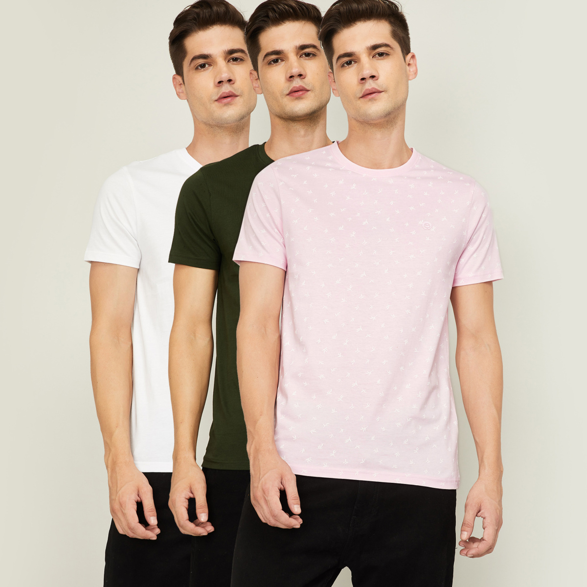 BOSSINI Men Printed Crew Neck T-shirt- Pack of 3