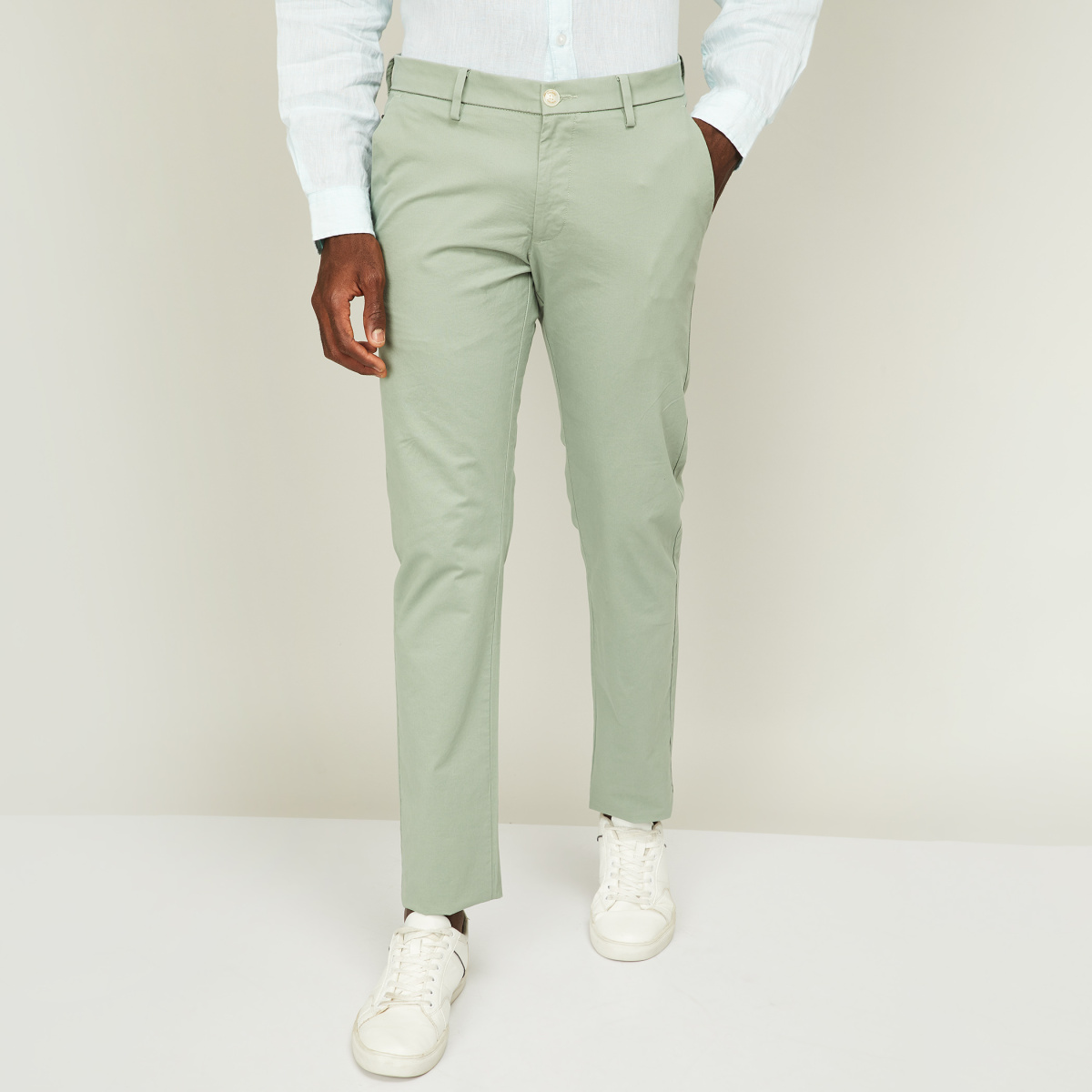 Buy Allen Solly Men White Regular Fit Solid Casual Trousers online