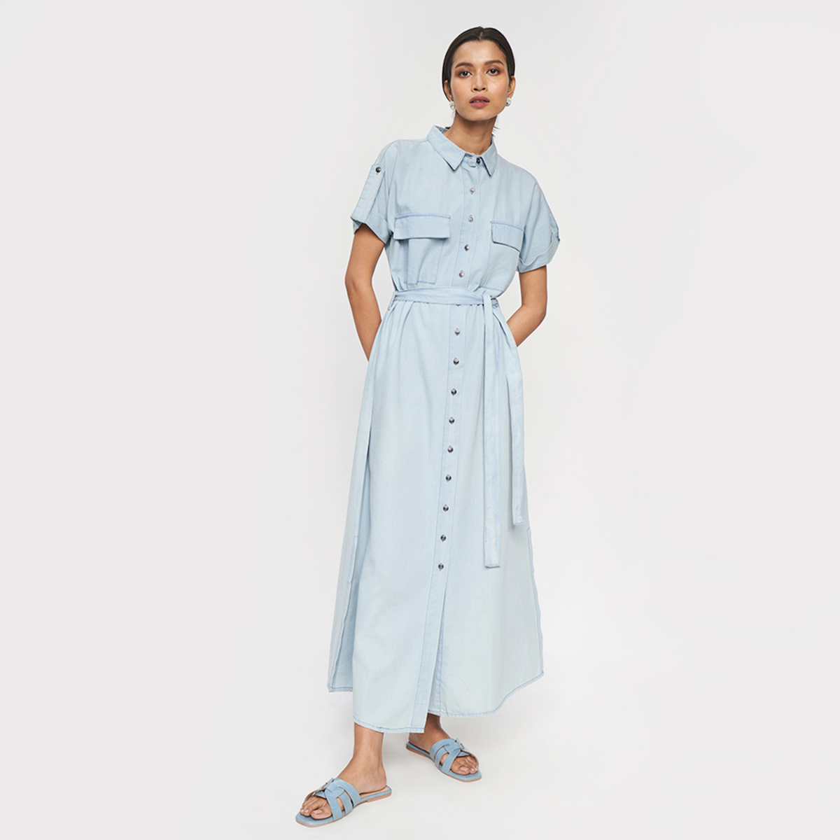 AND Women Solid Shirt Dress with Side Slits