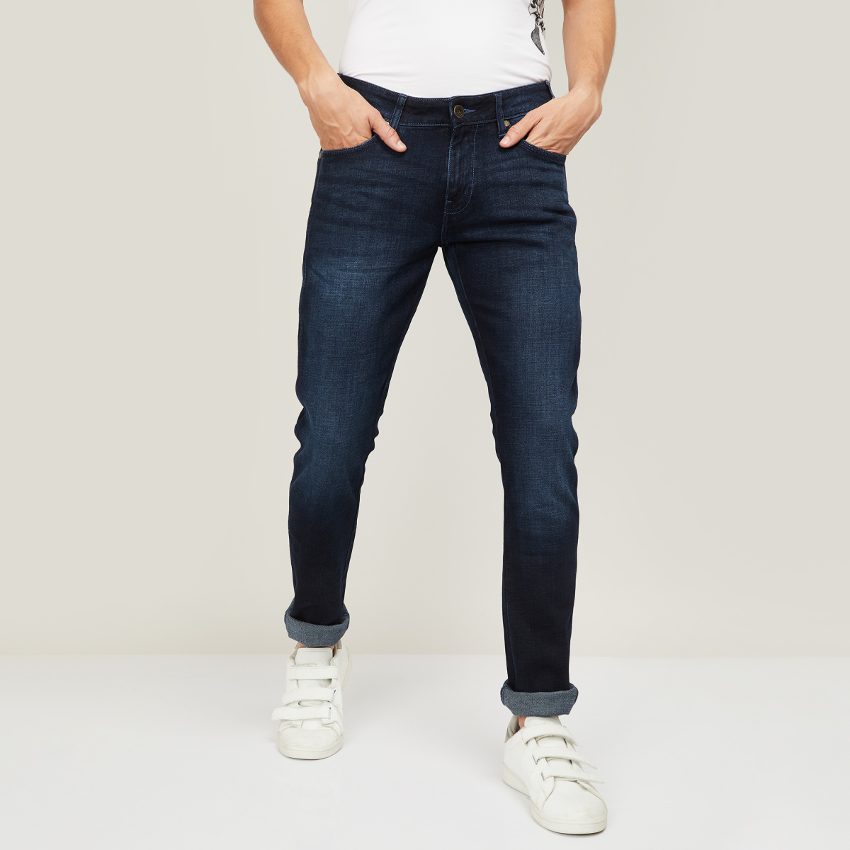WRANGLER Men Dark-Washed Skinny Fit Jeans