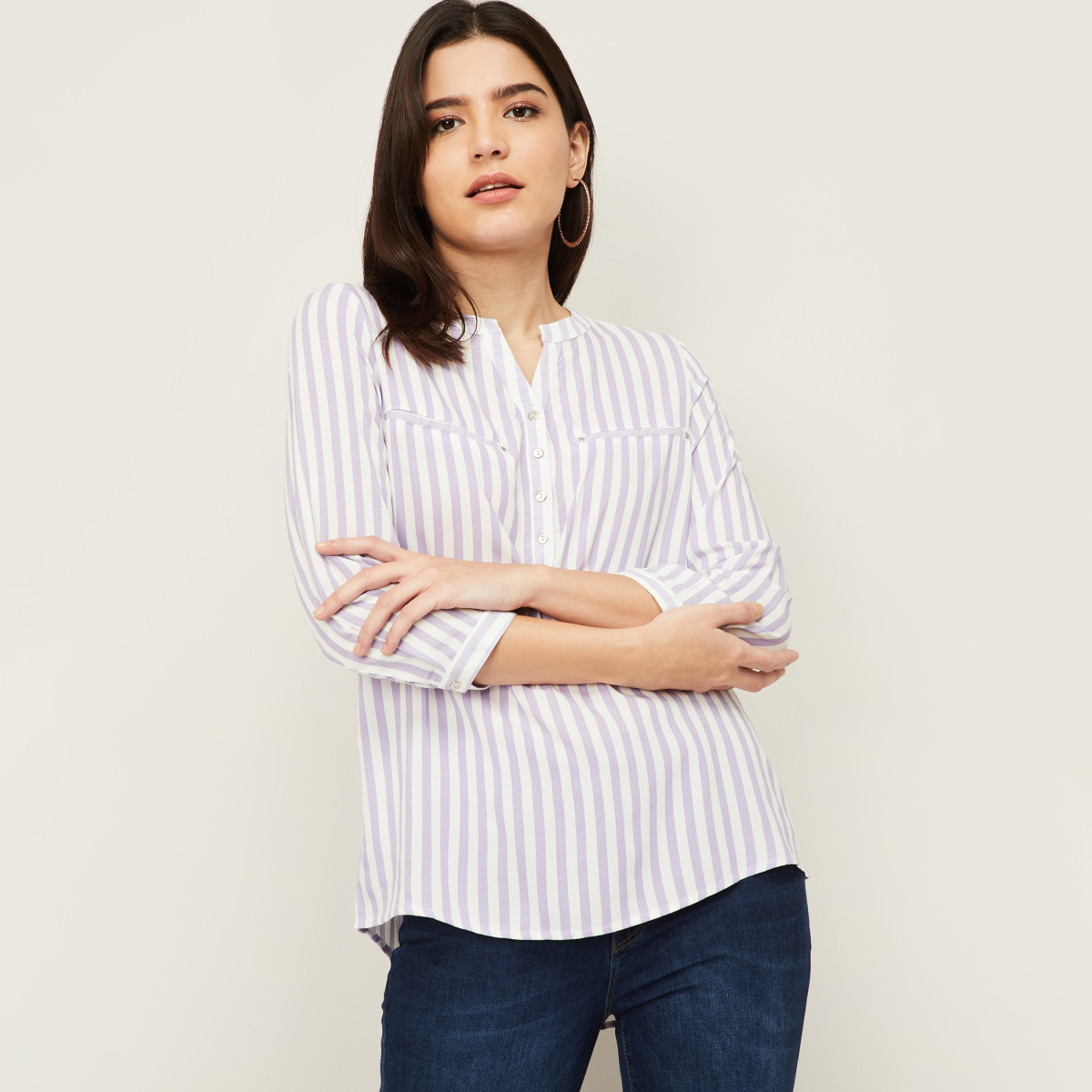 FAME FOREVER Women Striped Woven Top