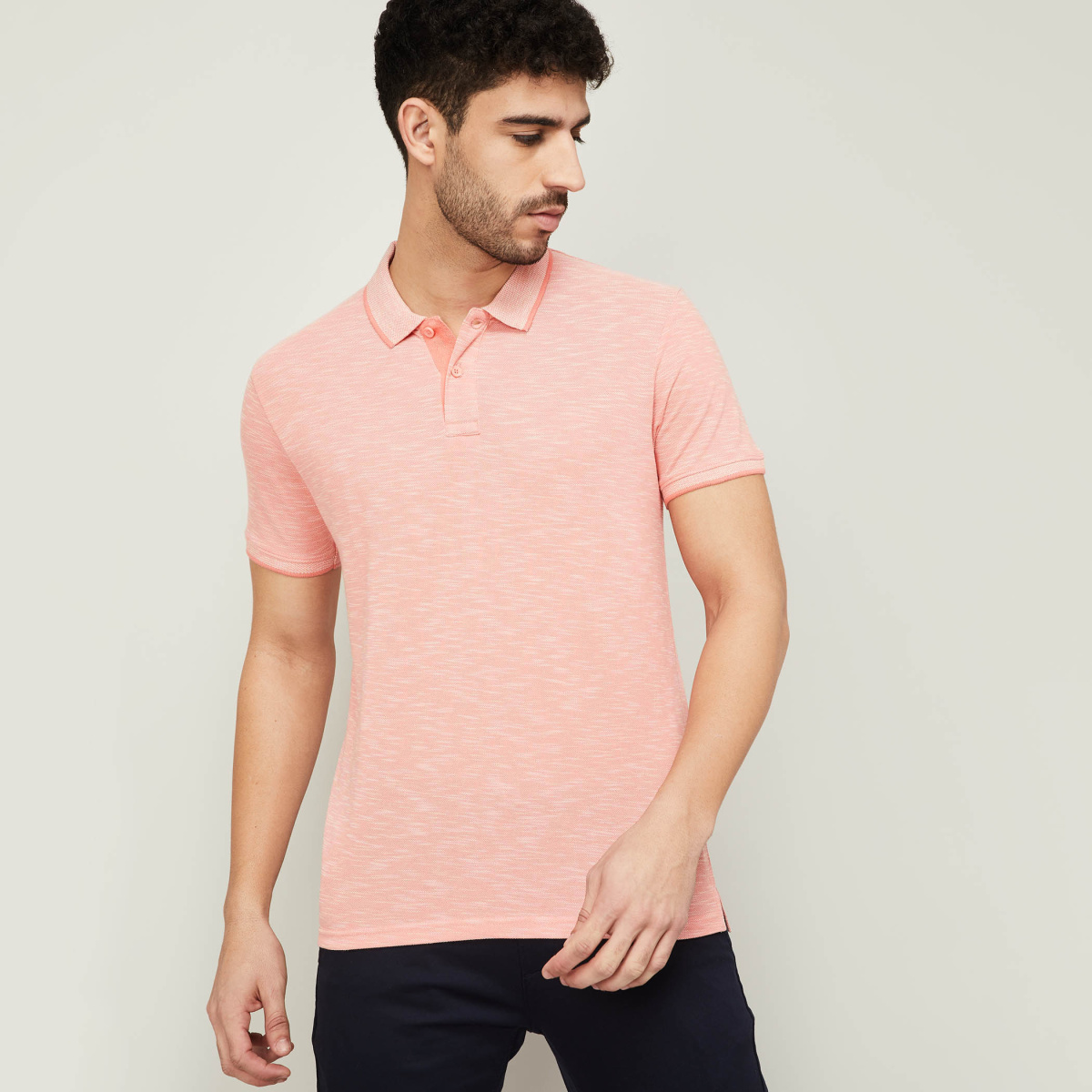 FAME FOREVER Men Textured Regular Fit Polo T-shirt, Lifestyle Stores, Chackai