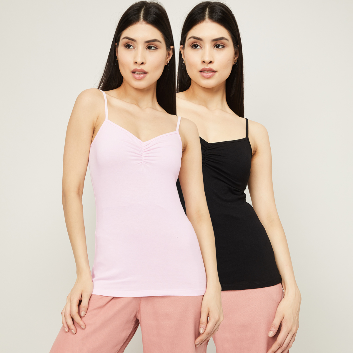 GINGER Women Solid Spaghetti Top - Pack of 2