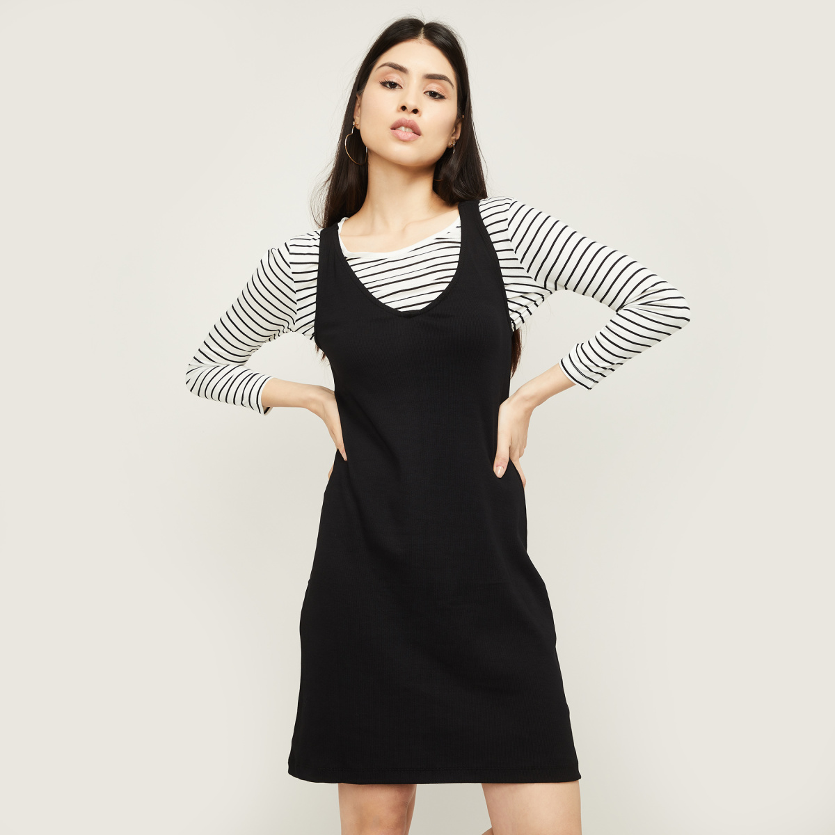 BOSSINI Women A-line Dress with Striped Top