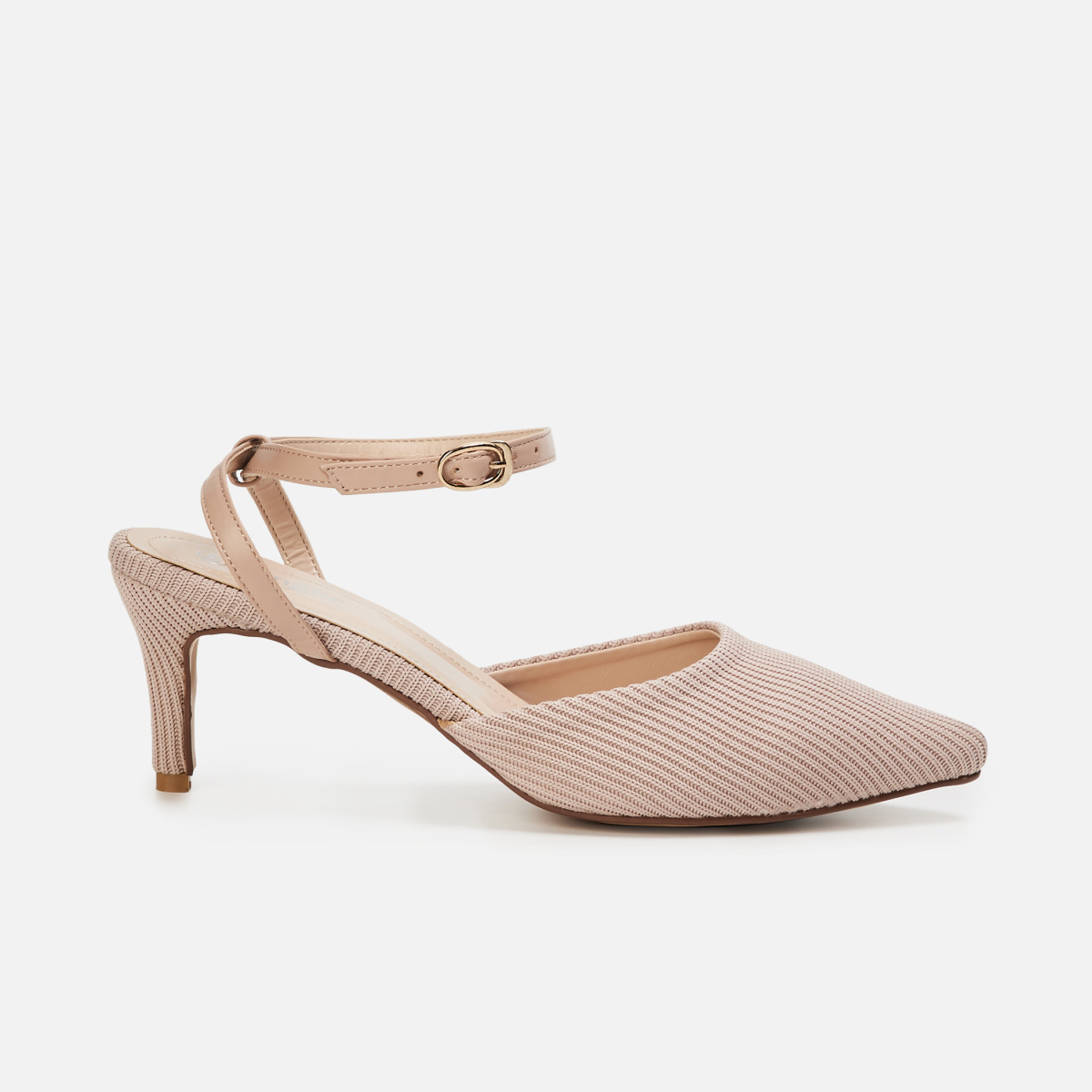 Nude Patent Ankle Strap Heeled Sandals - CHARLES & KEITH IN
