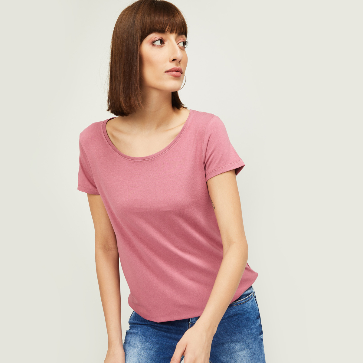 FAME FOREVER Women Solid Round Neck T-shirt