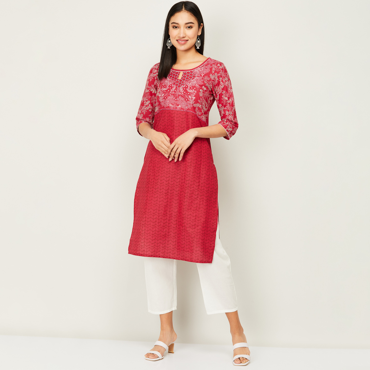 Buy Aurelia Red Cotton Woven Pattern Straight Kurti for Women Online @ Tata  CLiQ