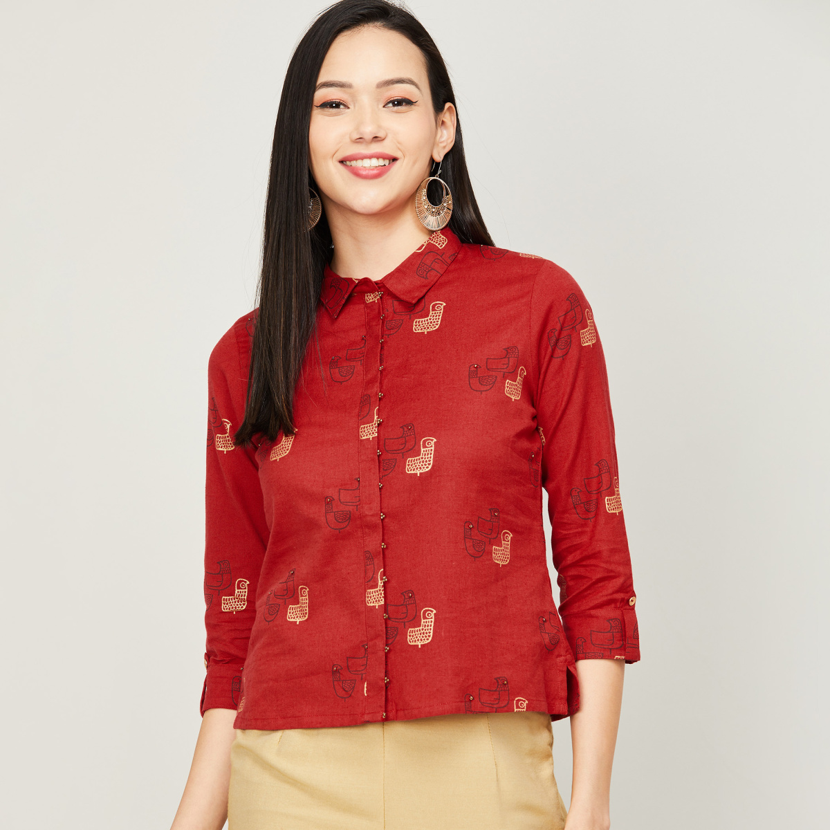 COLOUR ME Women Printed Shirt Style Ethnic Top