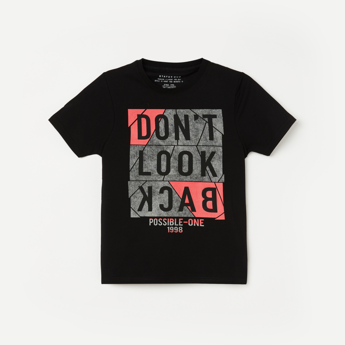 STATUS QUO Boys Typographic Print Crew Neck T-shirt