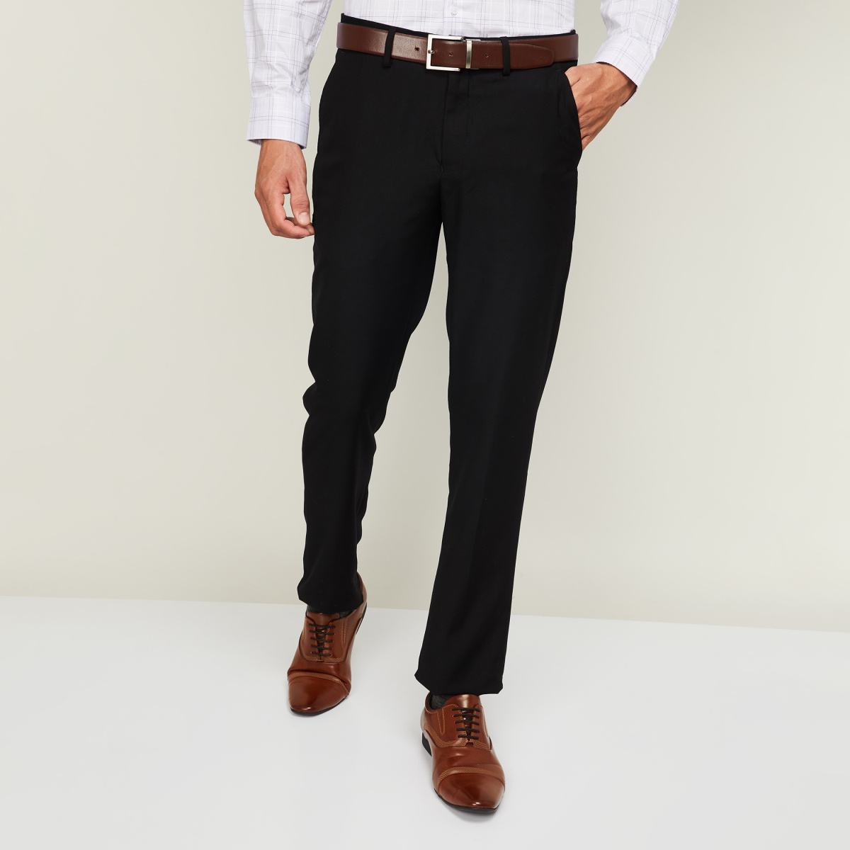 Buy Louis Philippe Men Grey Checked Steven Slim Fit Formal Trousers -  Trousers for Men 1550718 | Myntra