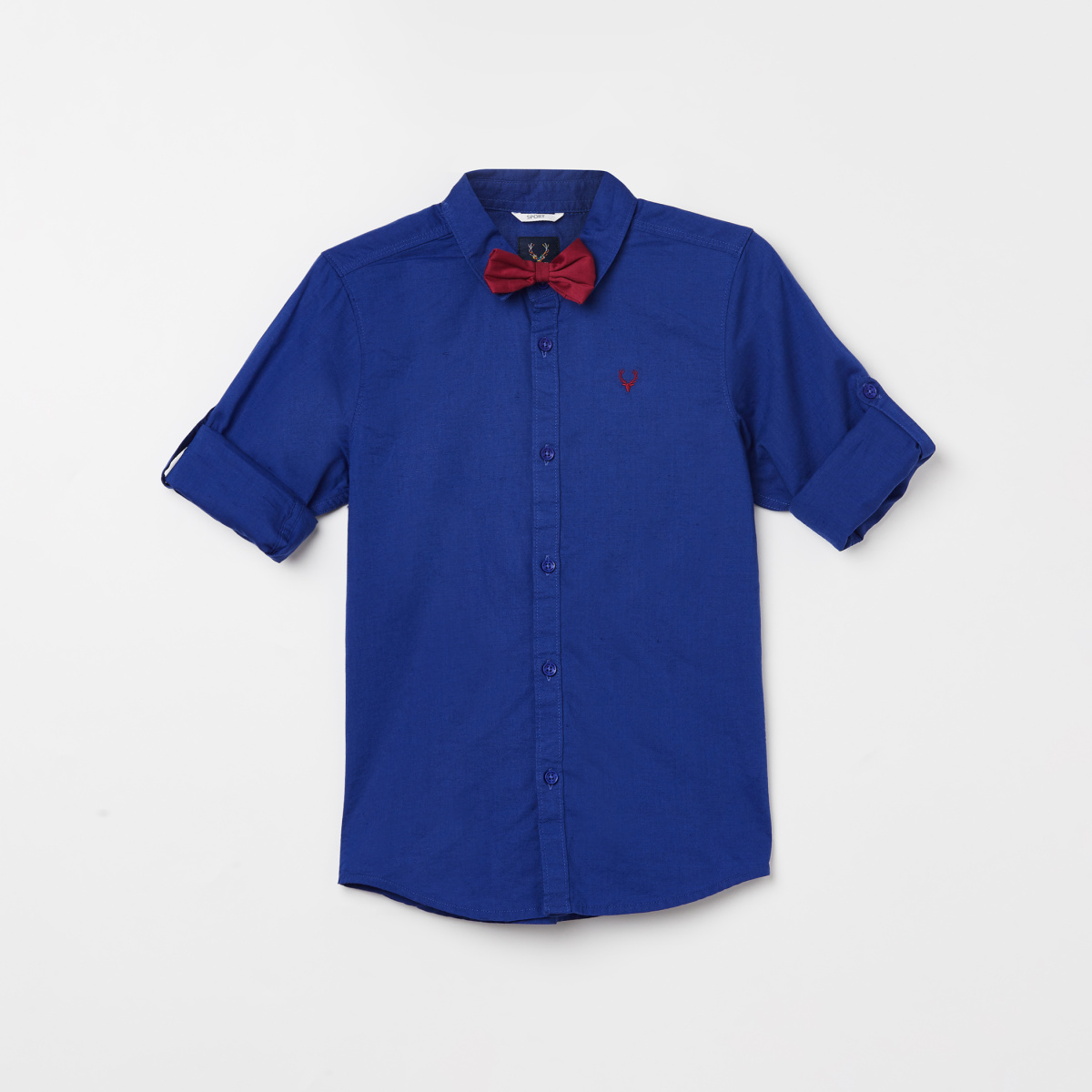 ALLEN SOLLY Boys Solid Regular Fit Casual Shirt with Bow Accent