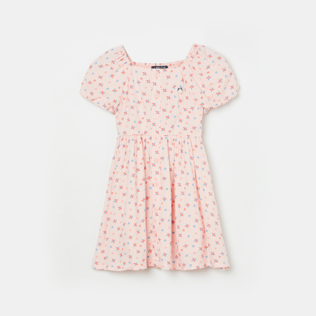 ALLEN SOLLY Girls Printed Puffed Sleeves A-Line Dress