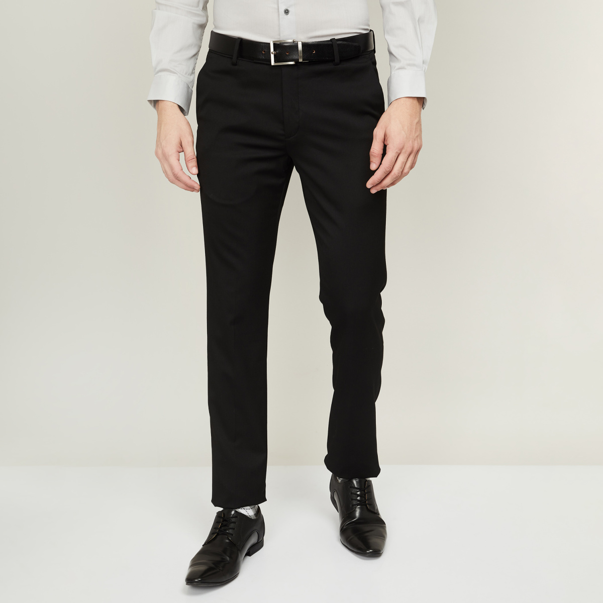 Jainish Mens Navy Tapered Fit Formal Trousers  Jompers