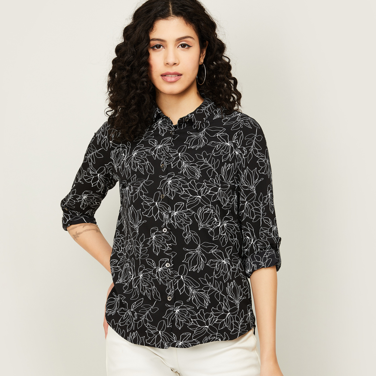 FAME FOREVER Women Printed Spread Collar Casual Shirt
