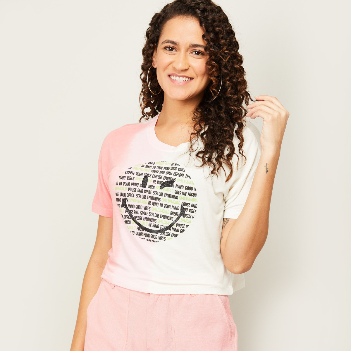 SMILEY WORLD Women Printed Crop T-shirt
