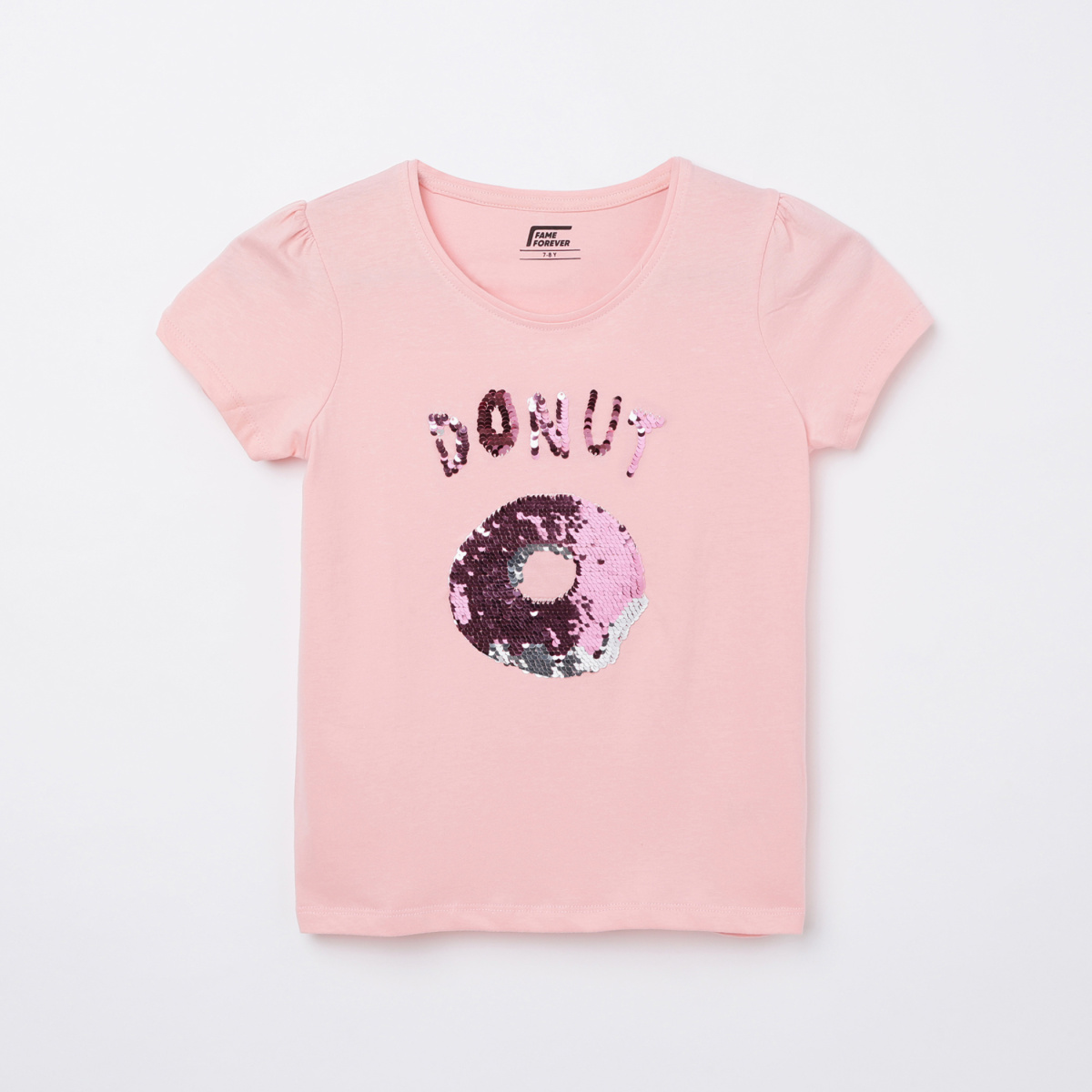FAME FOREVER KIDS Girls Sequinned Round Neck T-shirt