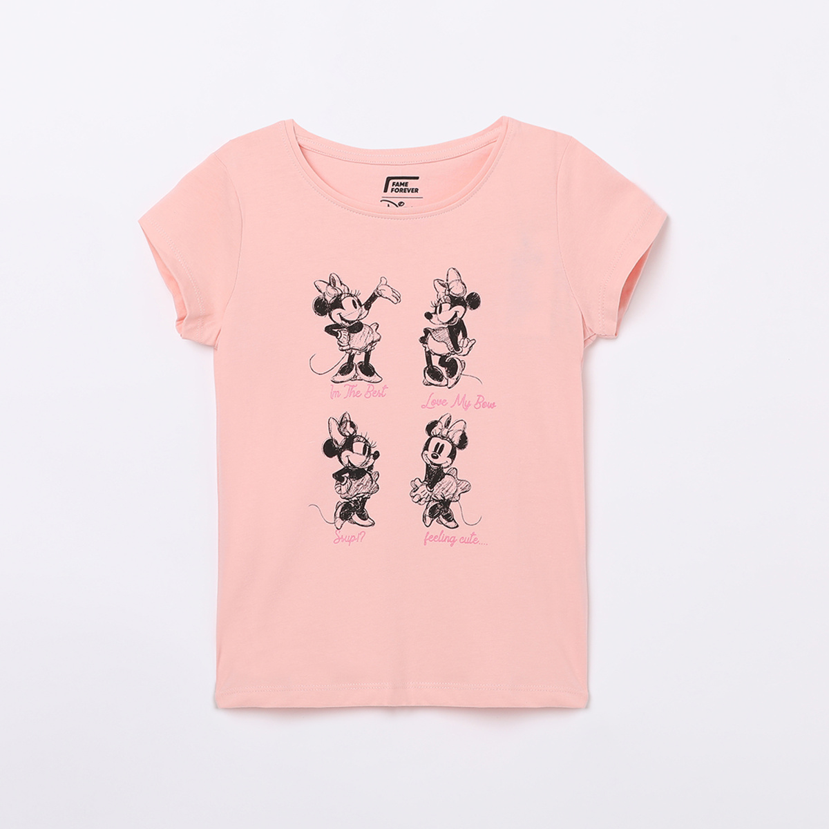 FAME FOREVER KIDS Girls Minnie Mouse Print Round Neck T-shirt