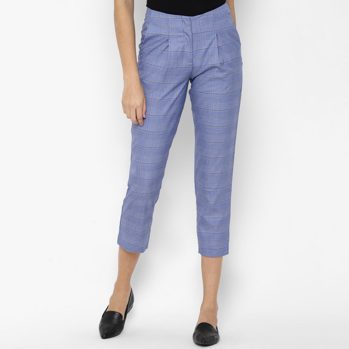 Buy Women Blue Regular Fit Solid Business Casual Trousers Online - 352009 | Allen  Solly