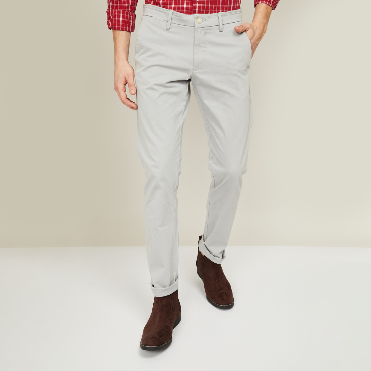 Buy Park Avenue Regular Fit Self Design Dark Brown Trouser online