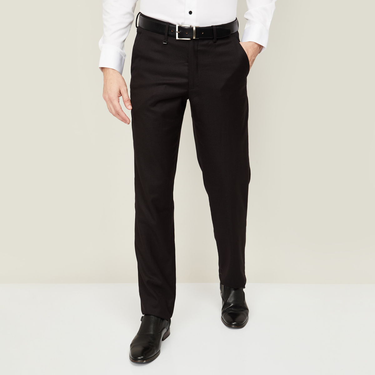 Buy SOJANYA Black Cotton Regular Slim Fit Flat Front Trousers for Mens  Online  Tata CLiQ