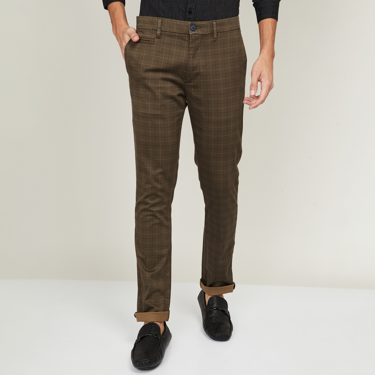 Buy CELIO Mens Slim Fit Check Trousers | Shoppers Stop