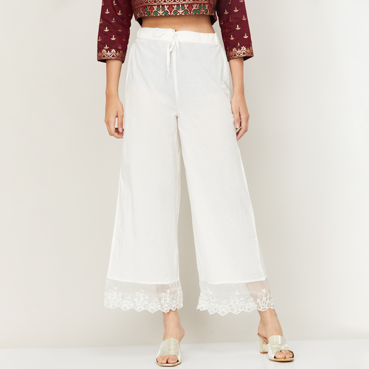 W Women Embroidered Palazzos