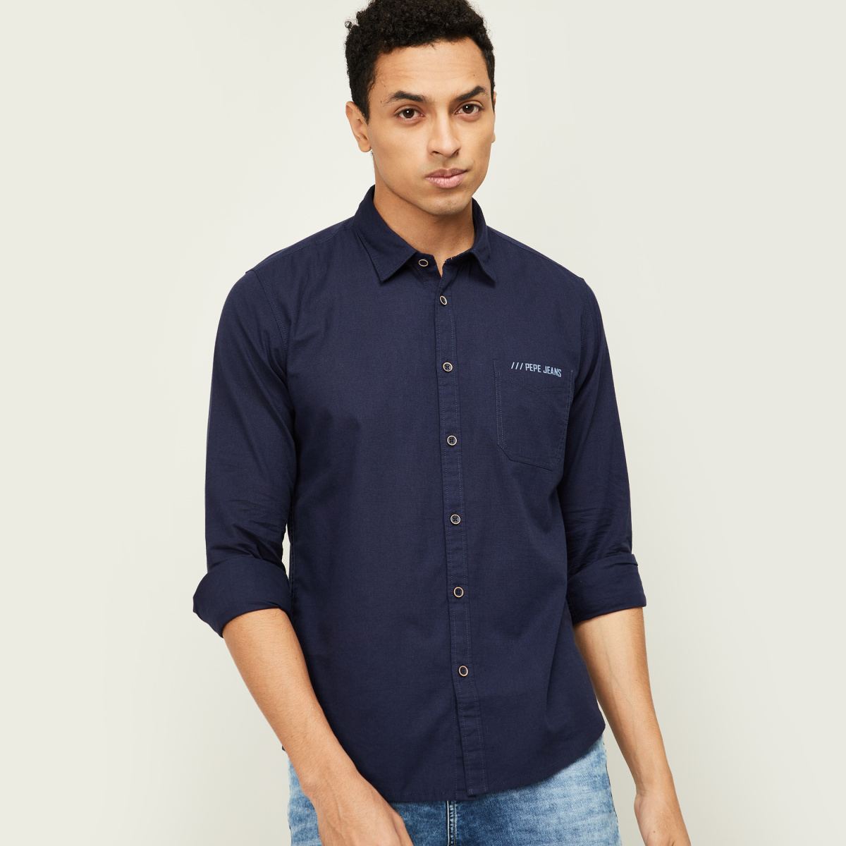 Denim trend. Feeling casual and comfortable. Menswear and fashionable  clothing. Man looks handsome in casual shirt. Guy with bristle wear casual  outfit. Fashion concept. Man model clothes shop Stock Photo - Alamy