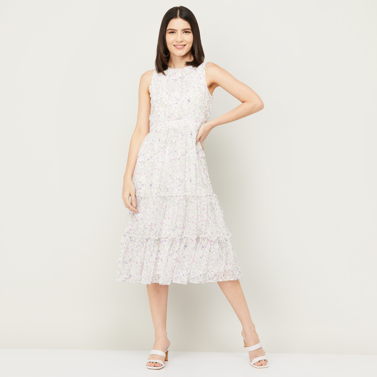 CODE Women Printed Tiered A-Line Dress