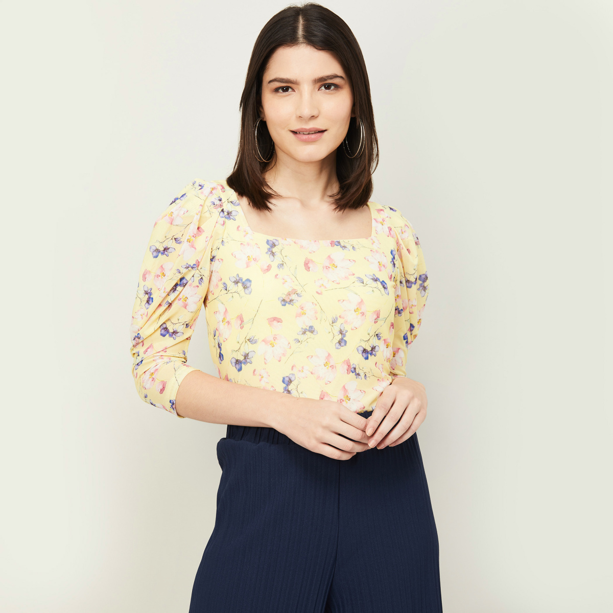 CODE Women Floral Printed Square Neck Top