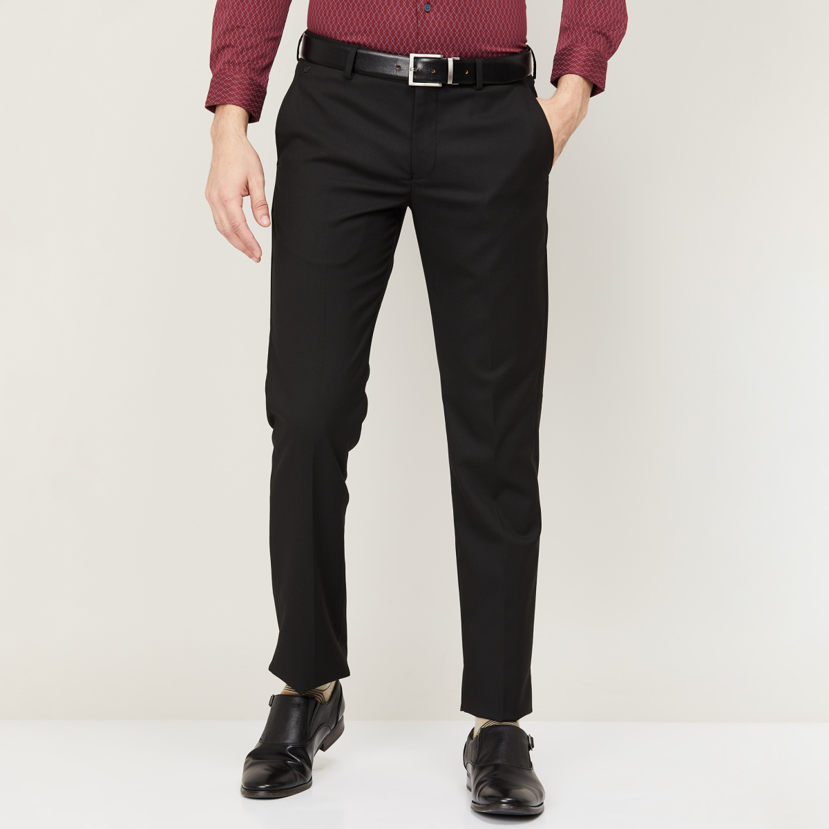 DENNISON Men Smart Self Design Tapered Fit Formal Trousers   dennisonfashionindia