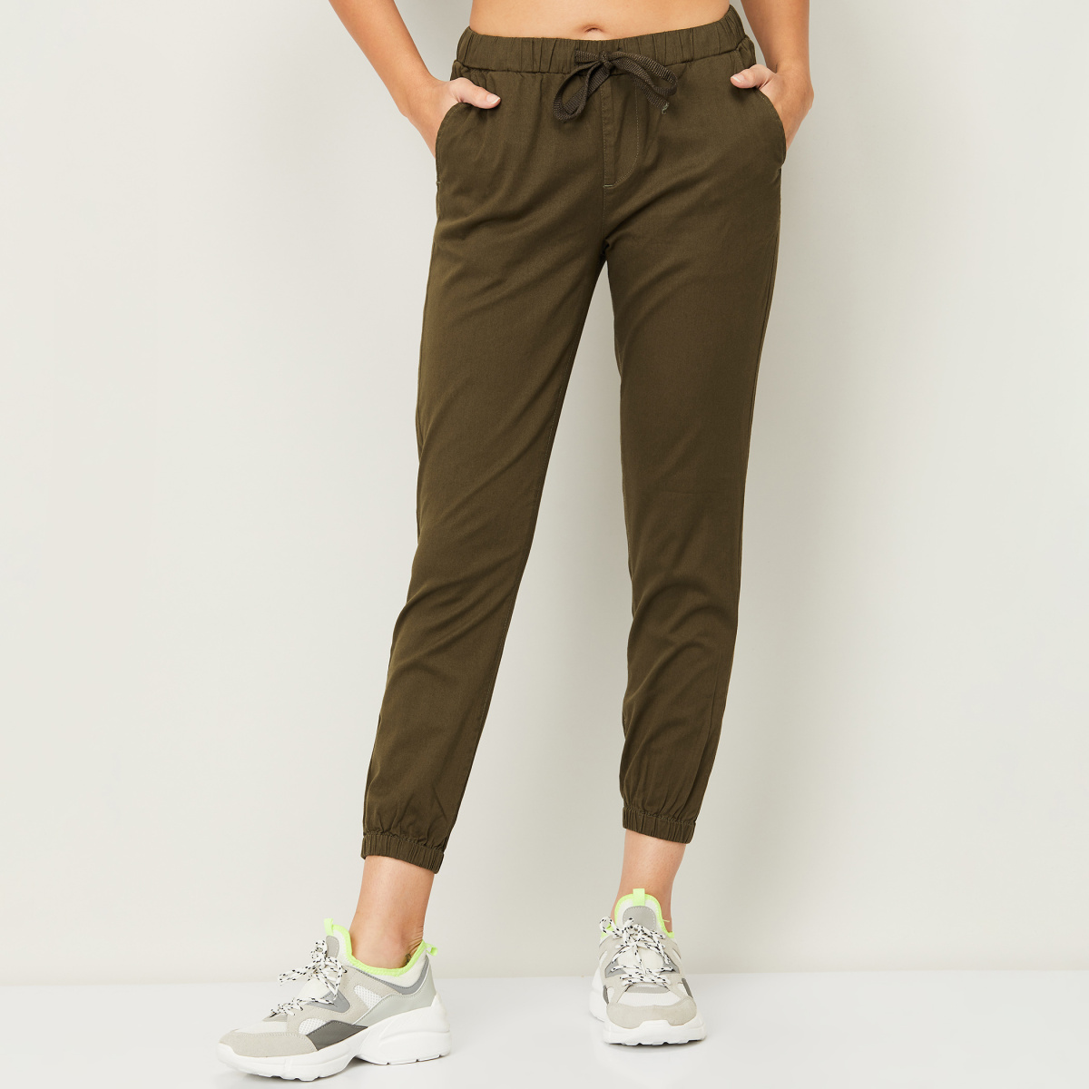Buy LIFE Olive Solid Jogger Fit Cotton Womens Active Wear Joggers   Shoppers Stop