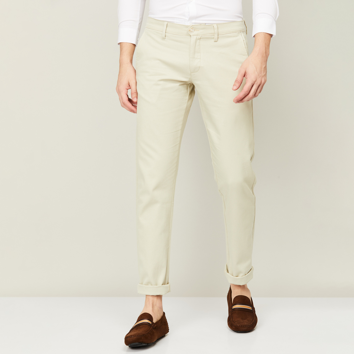 Buy ALLEN SOLLY Khaki Mens Regular Fit Printed Trousers | Shoppers Stop