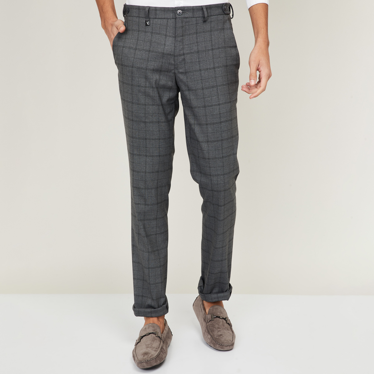 Mens Checked Trousers  Grey  Skinny Fit  boohooMAN