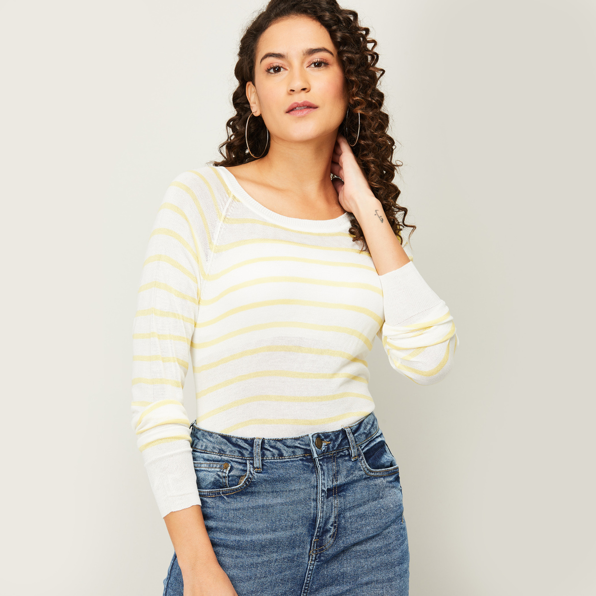 AND Women Striped Round Neck T-shirt