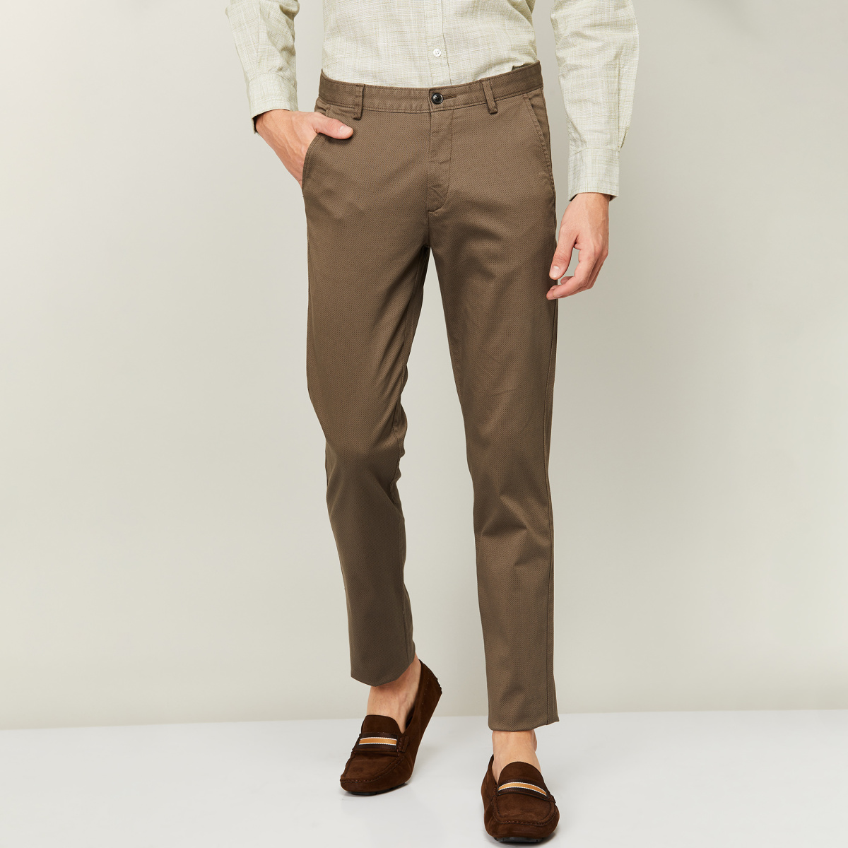 Buy Men Brown Comfort Slim Fit Solid Smart Casual Trousers online   Looksgudin