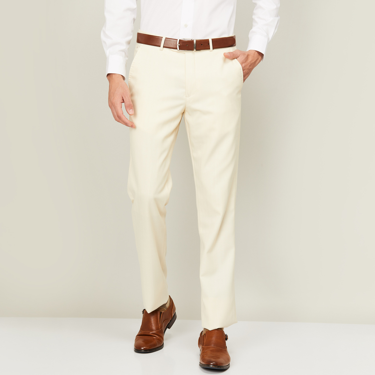Buy Louis Philippe Men Beige Slim Fit Trousers - Trousers for Men 20646808  | Myntra