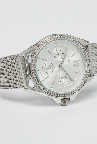 GIORDANO Crystal Encrusted Chronograph Dial Metal Strap Women's Wristwatch-2940-11